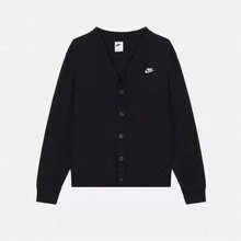Nike 男士 V 領刺繡 Logo 長袖休閒針織開襟外套 - 黑色 - 查看 4
