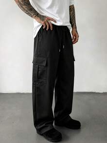 Men's Black Cargo Pants, Autumn Winter Versatile Commuter Casual Long Trousers - Black - View 1