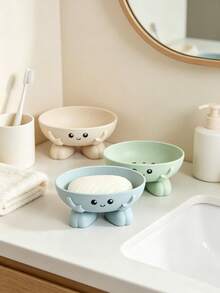 1pc Cute Cartoon Soap Dish, Wheat Straw Non-Slip Soap Holder, Cute 3D Smiling Face Hand-Shaped Figurine Storage Tray, Suitable For Bathroom Sink Countertop Bathroom Decor - Multiple Styles - View 6