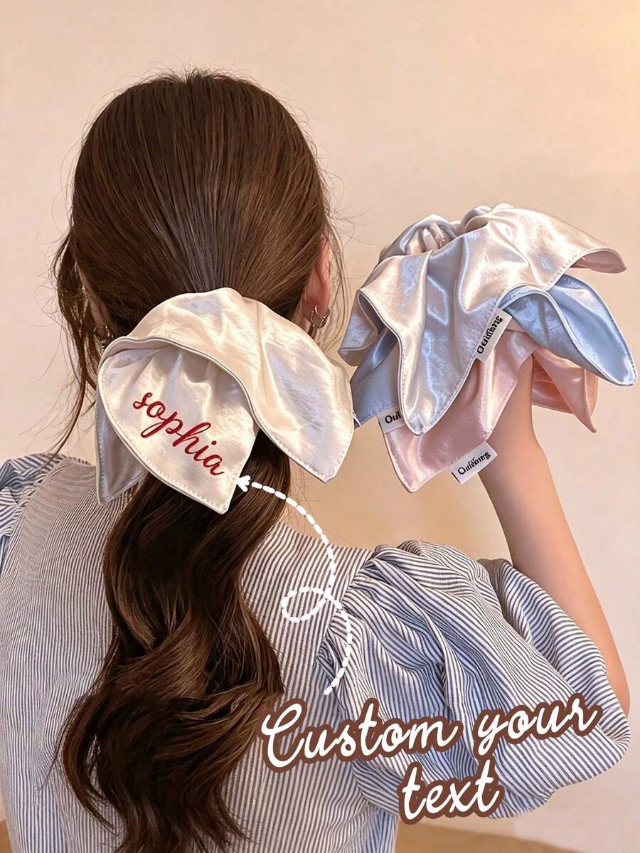Customized Name Glossy Satin Square Hair Tie, High-End Hair Rope, Suitable For Women And Girls, Personalized Name - Multicolor - View 1