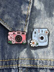 Cute Floral Camera Enamel Pin Vintage Instant Camera Brooch For Backpack Clothing Decor - Multicolor - View 3