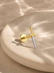 1Pc 925 Sterling Silver Gold Tone Mini Sword Flat Back Stud Earring Punk Gothic Cartilage Helix Piercing Jewelry Perfect For Daily Wear - Multicolor - View 4
