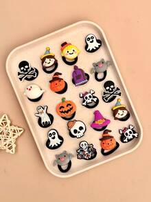 14pcs Random Halloween Themed Hair Ties For Kids, Cartoon Pumpkin Ghost Skull Bat Design, High Elasticity Girls Party Costume Hair Accessories - Multicolor - View 4