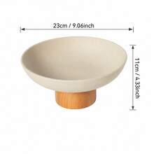 1pc 7.87/9.06inch Thick Ceramic Round Fruit Plate With Solid Wood Feet, Exquisite Dried Fruit Plate Dessert Plate, Creative Cake Plate Front Desk Candy Fruit Plate, Desktop Storage High Foot Plate - Stoneware+Brown - View 11