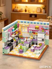 639 Pieces Mini Kitchen Miniature Model Building Set, Simulating Stove, Refrigerator, Cabinet Furniture Building Blocks, Mini Cooking Utensil Accessories, Adult Leisure Handicraft Hobby Puzzle, Exquisite Miniature Living Environment Set - Multicolor - View 3