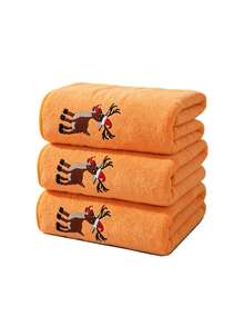 Christmas Reindeer Embroidered Coral Fleece Bath Towel Set, Multiple Colors Available, Soft And Absorbent, 1pc/3pcs Optional, Home Bathroom Face And Bath Towel, Christmas Home Decor Holiday Gift - Multicolor - View 18