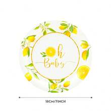 10/25pcs 7/9 Inch Lemon Print Pattern Disposable Paper Plates, Lemon Disposable Party Plates, Party Decoration, Disposable Party Supplies, Birthday Party, Gift Party, Celebration Decoration Disposable Plate Supplies - Multicolor - View 3