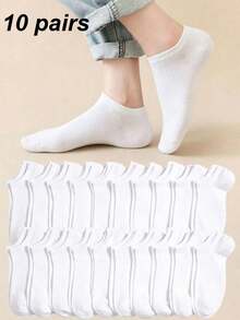 20 Pairs Women's Solid Color Boat Socks, Sweat-Absorbent Breathable Comfortable Invisible Socks, Suitable For Daily Wear, Sports, Business, Unisex, All Seasons, Best Gift Choice For Holidays, Available In 1 Pair/10 Pairs/20 Pairs - White - View 6