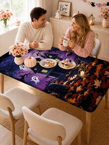 1pc Wrinkle-Resistant Rectangular Halloween Theme Elastic Tablecloth, Pumpkin Bat Ghost Halloween Print Tablecloth, Reusable Party Tablecloth, Suitable For Outdoor Patio Dinner, Halloween Garden Party, Outdoor Autumn Holiday Decor - A - View 9