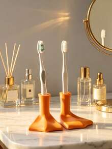 1/2pcs Cute Duck Foot Shaped Bathroom Multi-Function Storage Rack, Toothbrush Holder, Bathroom Home Decor, Suitable For Toothpaste, Kitchen Countertop Storage, Student Graduation Gift, Families With Children, Couples, Back To School Season - Multicolor - View 3