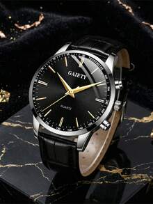 GAIETY 3件組男士石英手錶套裝，商務休閒極簡錶盤，經典復古圓盤面，適合日常配戴、裝飾或各種節日禮物 - 彩色 - 查看 3