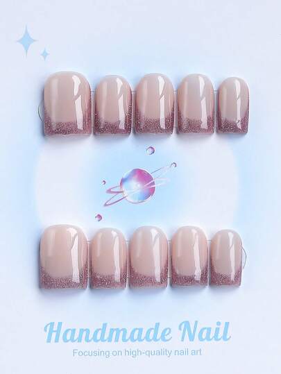 10PCS-Handmade Press On Nails, Square Shape, Fake Nails, Y2K Style, Sturdy, Reusable, Pink, Paired With French Style, 3D Design, Suitable For Daily Wear, Parties, Vacations, And Also The Best Holiday Gift For Women.