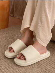 XIXITIAO Minimalist Waffle Knit House Slippers, Comfortable Neutral Casual Japanese Style, Suitable For Home/Bedroom/Office - White - View 3