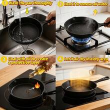 3pcs Heavy-Duty Cast Iron Skillet Pan Set - Pre-Seasoned Round Cookware With Stovetop & Even Heat Distribution, Featuring An Uncoated Skillet With A Handle, Versatile For Home Cooking, Outdoor Camping Grilling, Steaks, And Omelettes - View 8