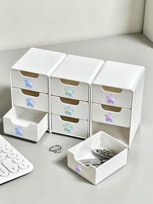 Multicolor Flower-Decorated Mini Desktop Drawer Storage Box, Multi-Layer Plastic Jewelry And Cosmetics Organizer, Multifunctional Storage Box, Suitable For Dressing Tables, Bedrooms, And Offices, Can Store Various Daily Items - Multicolor - View 2