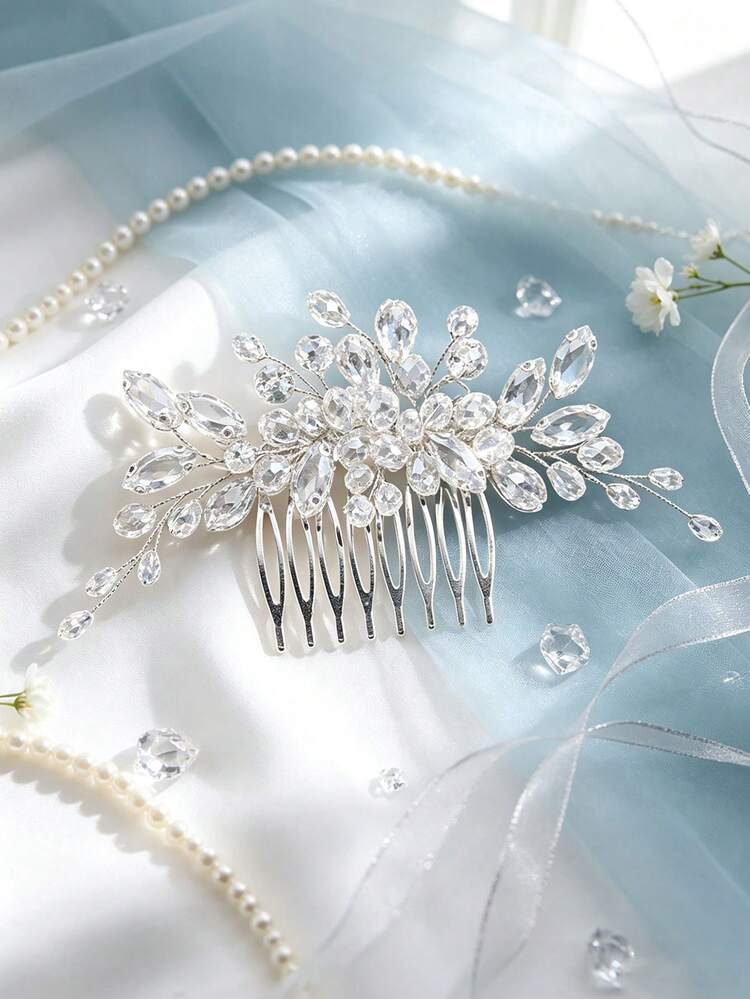 Transparent Color Crystal Rhinestone Bridal Hair Comb Romantic Wedding Hair Piece Banquet Prom Party Hair Accessory - Transparent - View 1