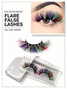 Rainbow Multicolor Faux Fur False Eyelashes, Exaggerated Voluminous Strip Lashes For Party And Cosplay - Multicolor - View 6