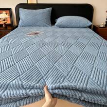 1pc Jacquard Fitted Sheet(Pillowcases Not Included), Available In Multiple Colors, Soft & Warm Mattress Protector, All‑Around Elastic Design, Comfortable And Durable Home Textile, Bedroom Bedding, Suitable For All Seasons, An Excellent Gift - Blue - View 4