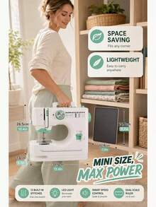 520A Portable Electric Sewing Machine, Household Multi‑Function Sewing Tool With Double‑Needle Double‑Thread, Automatic Threading,12 Sewing Modes, Adjustable Speed & Built‑In Light, Ideal For Family, Beginners & Handmade Lovers - Mint Green - View 9