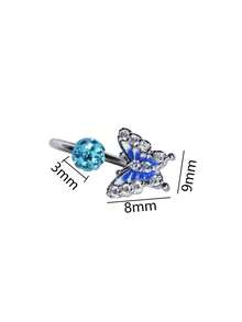 1pc Stainless Steel C-Ring Blue Butterfly Lip Ring Oil-Drip Rhinestone Shamballa Horseshoe Cartilage Piercing Jewelry Suitable For Daily Wear - Butterfly - View 5