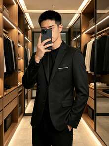 Áo blazer nam phong cách công sở nhẹ nhàng, màu trơn, dáng ôm, một hàng khuy, phù hợp mặc đi làm văn phòng và hằng ngày - màu đen - Xem 1