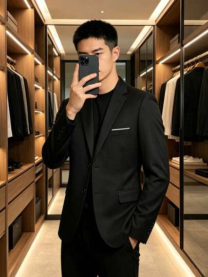 Áo blazer nam phong cách công sở nhẹ nhàng, màu trơn, dáng ôm, một hàng khuy, phù hợp mặc đi làm văn phòng và hằng ngày
