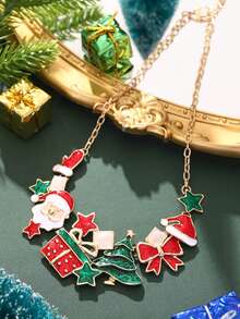 Cring Coco 2PCS/SET Fashion Classic Enamel Christmas Jewelry Set For Woman Accessories Santa Claus Christmas Tree Necklace And Earrings Set Daily Party Prom Gift - Christmas - View 4