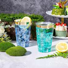 100pcs Gold Cups, 6.76oz Clear Cups With Gold Rim, Gold Beer Cups, Hard Cups For Parties, Premium Gold Rimmed Cups, Perfect For Weddings And Parties - Gold - View 7