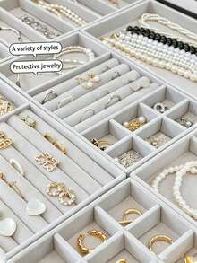 6/1pc Wooden Velvet Jewelry Tray, Jewelry Storage Display Tray, Drawer-Style Earring Storage Box, Stackable Jewelry Storage Tray, Multi-Functional Jewelry Display Tray, Portable Multi-Purpose Storage Box, Office Desk Drawer Storage Box - Multicolor - View 6