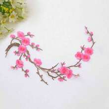3pcs/Set Pink And Blue Plum Blossom Embroidered Fabric Patch Decorative Accessories, Handmade DIY Adhesive Patches, Includes 1 Large And 2 Small - A - View 7
