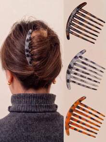 3/1pc French Style Hair Comb, Women's Bun Styling Tool, INS Style, Essential For All Seasons, Suitable For Commuting/Dating/Daily Fashion Hair Accessory - Multicolor - View 1