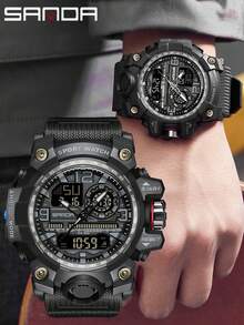 SANDA 3133 Men's Digital Analog Sports Watch 50M Waterproof Multifunction Chronograph Alarm Luminous Silicone Strap Outdoor Watch - One Size - View 2