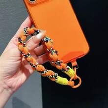 Handmade Woven Cotton Rope Unique Niche Beaded Girls' Portable Small Pendant Chain Bag Charm Creative Versatile Thick Keyring Contrast Color Lanyard Short Wrist Strap Anti-Drop Phone Rope Phone Chain - Multicolor - View 4