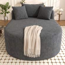 Komprimierter ovaler Relaxsessel aus Cordstoff – Montagefreier Einzelsessel mit tiefer Sitzfläche (122 cm), Lounge-Sessel für Wohnzimmer, Schlafzimmer & Leseecke – Hellbeige/Grün/Grau - Grau - Übersicht 8