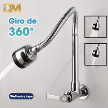 D&M 2en1 Grifo de cocina con rociador,Grifo telescópico,Grifo empotrado, grifo multifunción, grifo de cocina flexible, con modos de chorro potente y chorrito fino, manguera tipo <<cuello de cisne» giratoria de 360°, apto para lavabos de baño y fregaderos de cocina - Plateado - Ver 3