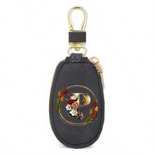 Floral Wreath Letter A-Z Car Key Holder, Mini Car Key Storage Bag, PU Leather Keychain Wallet, Zipper Pouch, Car Key Organizer, Car Keychain, Unisex Gift - Multicolor - View 45