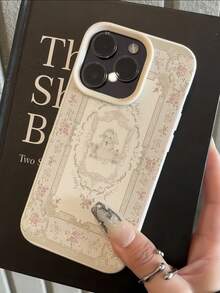 1pc White Leather Texture Minimalist Personalized Lolita Lace Rabbit Pattern Phone Case, Compatible With IPhone 16 Pro Max/17/16/15/14 Plus/13/12/11/Air And Series - Multicolor - View 5