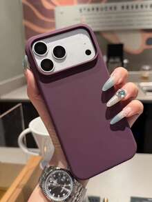 1pc Minimalist Liquid Silicone Magnetic Wireless Charging Phone Case, Compatible With IPhone 18 Pro Max 18 Pro 17 Air 16 14 13 12 15 Pro Max Plus, With Flocked Lens Protection - Plum - View 2