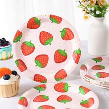 7/9 Inch Strawberry Series Printed Disposable Paper Plates, Floral Strawberry Disposable Party Plates, Party Decorations, Disposable Party Supplies, Birthday Party, Gift Party, Celebration Disposable Tableware - Flower Strawberry - View 4