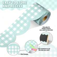 Pink And White Plaid Self-Adhesive Bulletin Board Border, Pink And White Plaid Pattern, Wavy Edge Design, Self-Adhesive Backing For Easy Application, Customizable Cutting, Suitable For Classroom School Bulletin Boards, Office, Home Wall Decor, Handmade DIY, Campus Atmosphere Decoration Strip - A - View 8