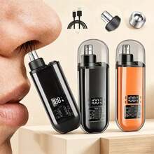 Máy tỉa lông mũi điện unisex, thiết kế thân trong suốt, hiển thị pin kỹ thuật số LED, sạc USB, không đau, mini cầm tay, lưỡi kép, màu đen & cam, phù hợp để tỉa lông tai - A - Xem 1