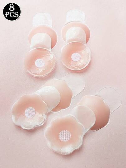 8/Pcs/Set Breathable Silicone Nipple Petals, Invisible Self‑Adhesive Nipple Cover Tape, Non‑Slip Reusable Breast Pasties For Wedding Dresses, Backless Outfits, Summer & Winter Daily Wear