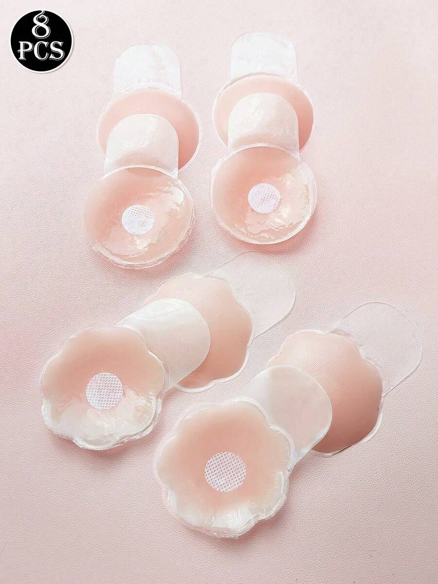 8/Pcs/Set Breathable Silicone Nipple Petals, Invisible Self‑Adhesive Nipple Cover Tape, Non‑Slip Reusable Breast Pasties For Wedding Dresses, Backless Outfits, Summer & Winter Daily Wear - Multicolor - View 1