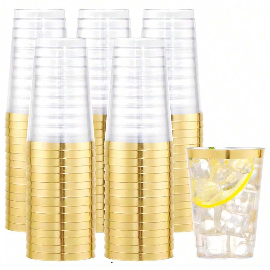 20pcs 7oz/200ml Golden Edge Aviation Water Cups - Durable Crystal Clear Water Cups For Weddings And Parties [Reusable] - Gold - View 1
