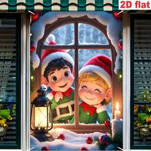 [Party Banner]1pc, Polyester Material, Christmas Theme Window Banner, Elf Wearing Christmas Hat Design, For Christmas - Christmas Elf Hat - View 12