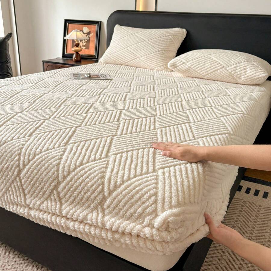 1 buah Sprei Jacquard (Sarung Bantal Tidak Termasuk), Tersedia dalam Berbagai Warna, Pelindung Kasur Lembut & Hangat, Desain Elastis di Seluruh Sisi, Tekstil Rumah yang Nyaman dan Tahan Lama, Perlengkapan Tempat Tidur Kamar Tidur, Cocok untuk Semua Musim, Hadiah yang Sangat Baik - putih pucat - View 1