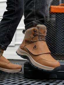 Unisex High-Top Hiking Boots, Breathable And Comfortable Upper, Durable Outsole, Steel Toe Design, Suitable For Outdoor Hiking, Walking, Camping, Travel - Brown - View 4