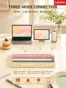 Lenovo Wireless Keyboard, Macaron Multi-Color Gradient Jelly Keyboard, Ergonomic Curved Keycaps, Desktop Keyboard For Office, Dorm, And Home - View 2