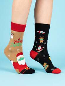 1 Pair Women's Mid-Calf Socks, Unisex Couple Socks, All-Season Regular Thickness, Cute Jacquard Casual Light Sports Socks, Fashionable Versatile Colorful Food Animal Vegetable Pattern Christmas - Multicolor - View 7