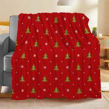 Manta de franela suave y cómoda de 1 pieza con fondo rojo navideño y árbol de Navidad moderno - Estilo manta de siesta de poliéster - Impresión digital artesanal, adecuada para sofá, cama, viaje, oficina y decoración del hogar - Multicolor - Ver 11